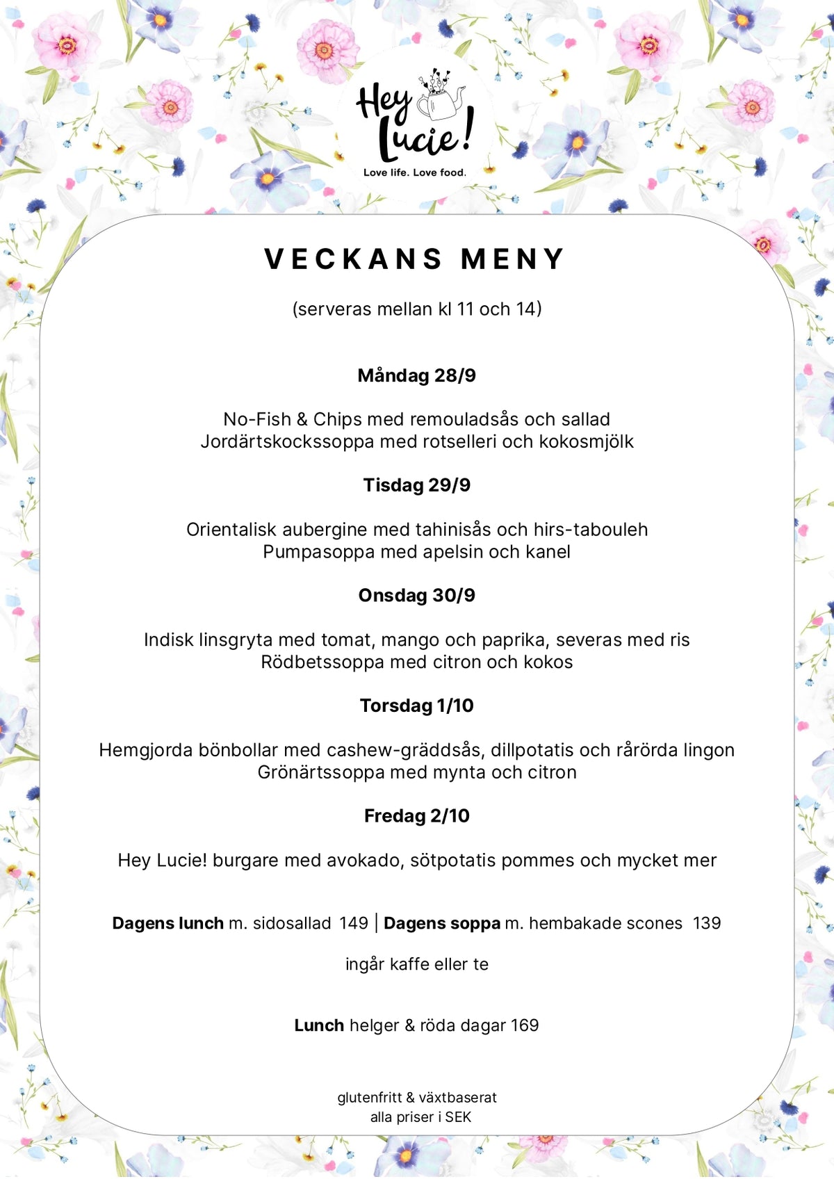 Veckans meny vecka 40 (28/9-2/10) - Hey Lucie!